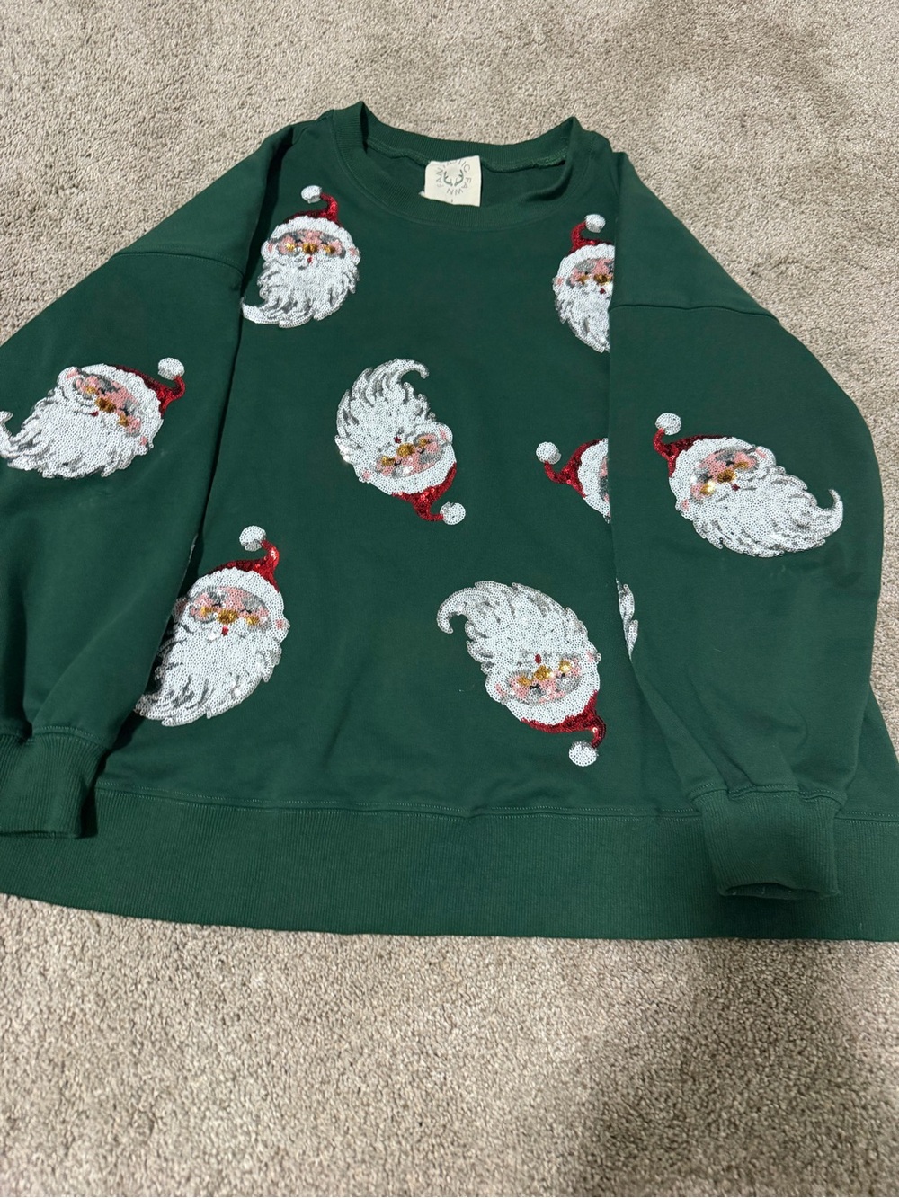 Over/sized Holiday Santa Embroidered Green Women’s Sweatshirt